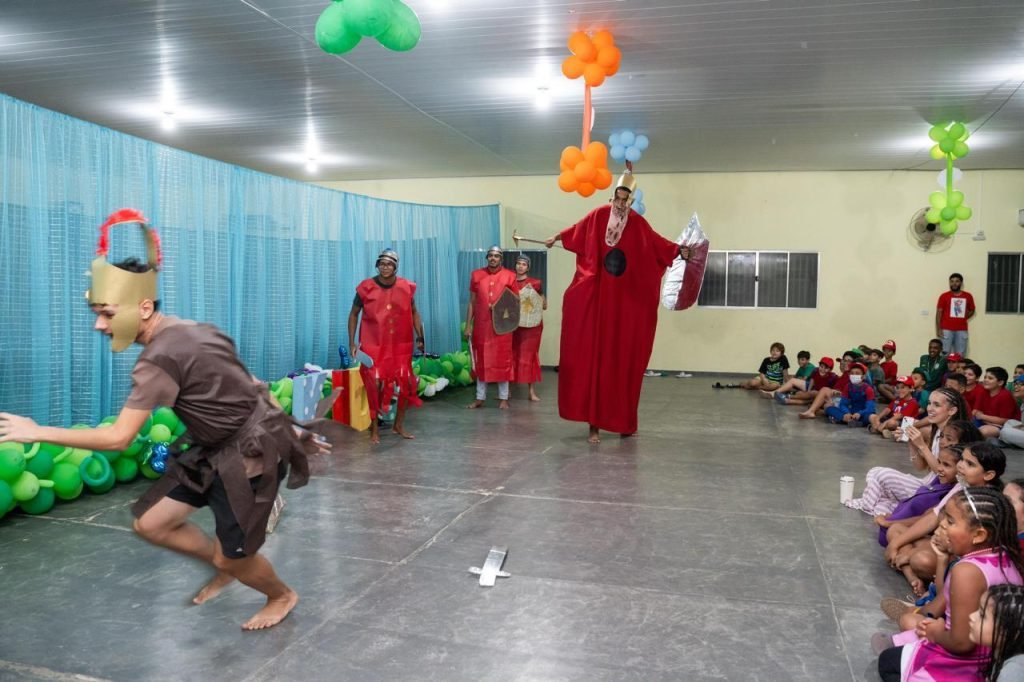 Skit of David and Goliath performed at kids camp
